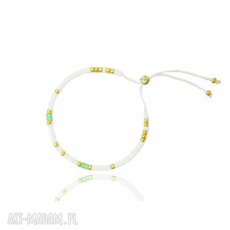Bransoletka Minimal White and Green - biała i zielona, koralikowa (regulowana 14-16 cm)