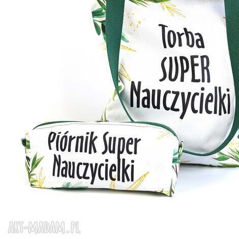 Zestaw dla nauczyciela Liście - torebka na ramię i piórnik na Dzień Nauczyciela (handmade)