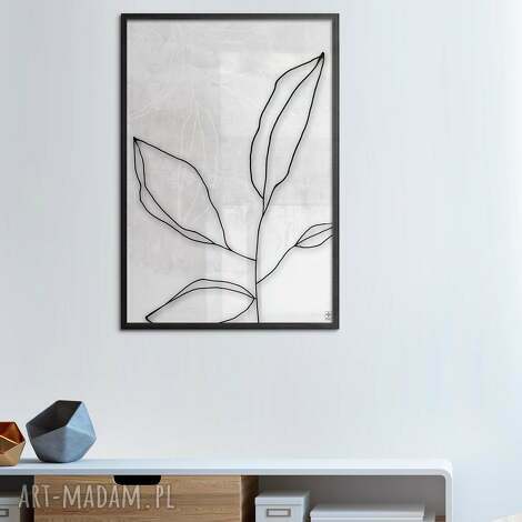 Plakat 50x70 cm czarno-biały liść line art CB-19-006 - minimalistyczna dekoracja