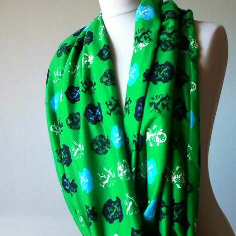 bawełniany szal komin w fantazyjny wzór, intensywna zieleń, naturalny