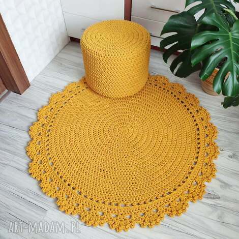 Okrągły dywan z bawełnianego sznurka szydełkowany 110 cm do salonu boho
