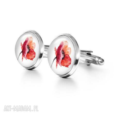 mak - spinki do mankietów - spinki mankietów metalowe kwiat, grafika, prezent