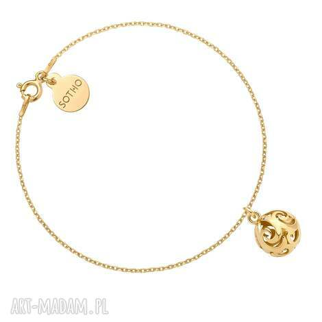 Złota bransoletka Sotho z kulą 10 mm i logo - srebro 925 pozłacane 24K