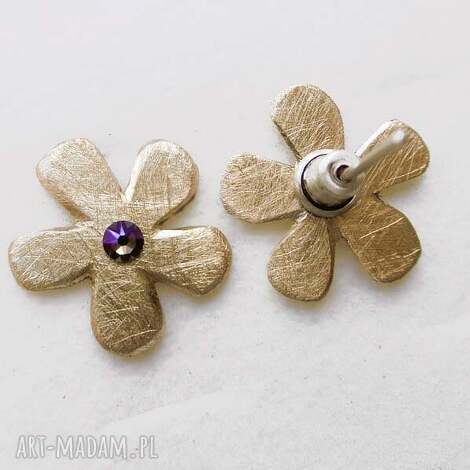 Kolczyki KWIAT na sztyftach - brąz i kryształ Swarovski Elements 3 x 3,2 mm