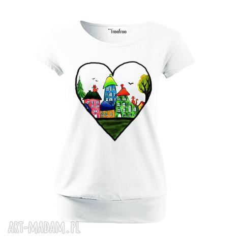 bawełniana wygodna bluzka damska - ręcznie malowana, koszulka, serce