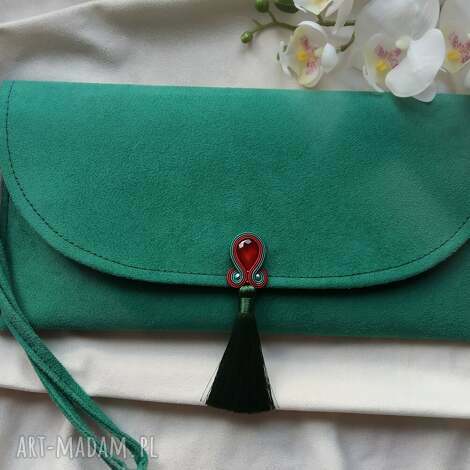 szmaragdowa butelkowa zielona emerald kopertówka torebka do ręki prezent