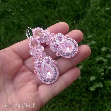 Kolczyki sutasz różowe z kryształami Swarovski AB - ręcznie robione