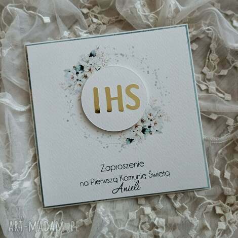 Zaproszenie komunijne Verde - ręcznie robione scrapbooking na Pierwszą Komunię Świętą