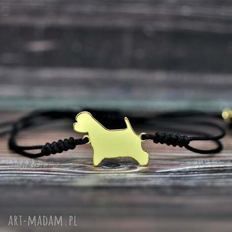 Bransoletka West Highland White Terrier - srebro 925 pozłacane 24K na czarnym sznurku