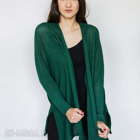 Rozpinany sweter zielony oversize - kardigan z wełny handmade do pracy i na co dzień