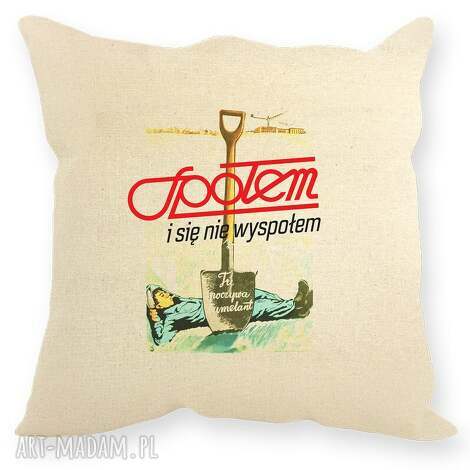 Poduszka dekoracyjna „Społem” 44x44 cm - ręcznie robiona, bawełna