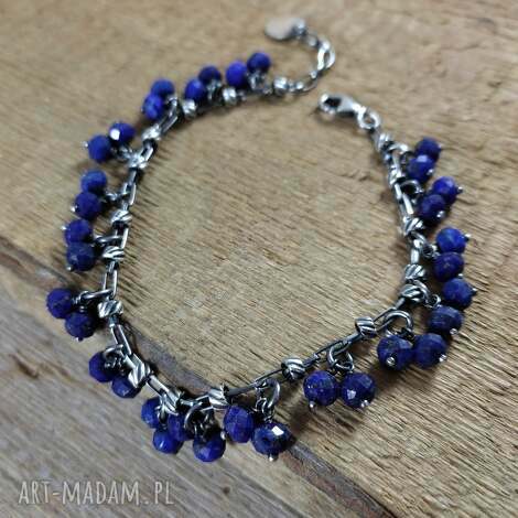 bransoletka - zawieszki lapis lazuli, srebro oksydowane, 925