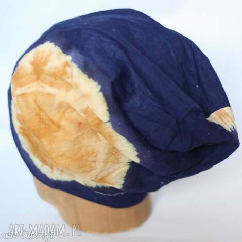 Granatowa czapka letnia na podszewce boho - etno 59-61 cm, ręcznie robiona