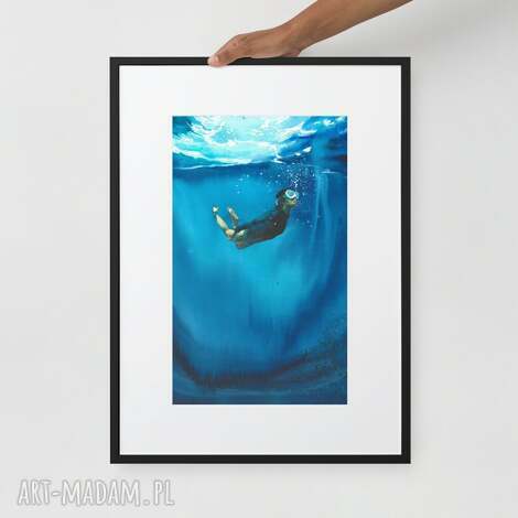 obraz akwarelowy kobieta w głębinach morze woda, dekoracja