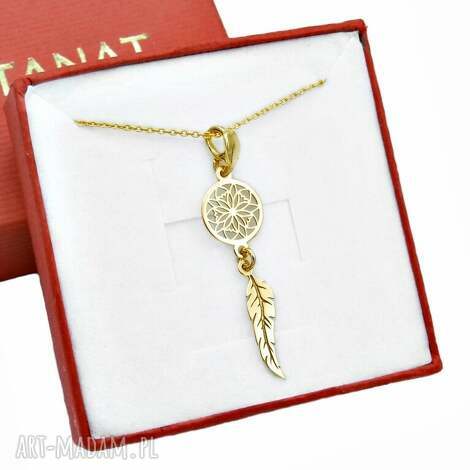 Pracownia Tanat - pozłacany naszyjnik mini łapacz snów - łapacz złych snów boho