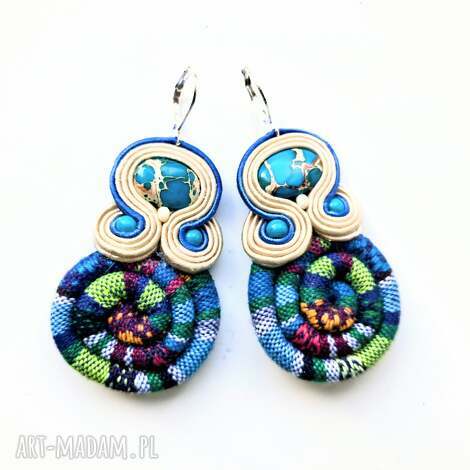 Kolczyki sutaszowe Masai blue-green - ręcznie haftowane boho