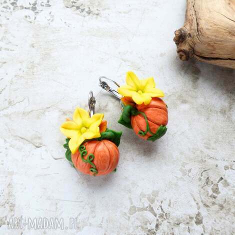 flowing lines kolczyki z kwitnącą dynią, jesień natura, biżuteria artystyczna