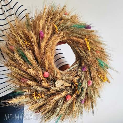 naturalny wianek z suszonych zbóż - wianek na drzwi, jesienny, dekoracje