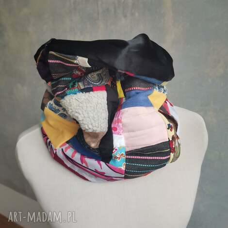 komin oversize patchworkowy etno boho na podszewce, kolorowy c1, folk