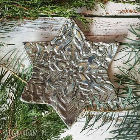 dekoracje świąteczne srebrna gwiazda ceramiczna boże narodzenie wigilia