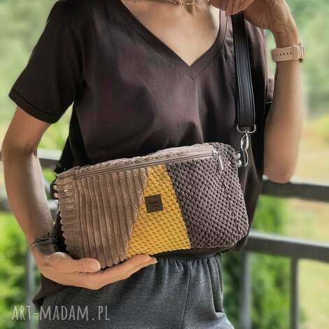 Patchworkowa nerka damska MIDI z weluru - handmade