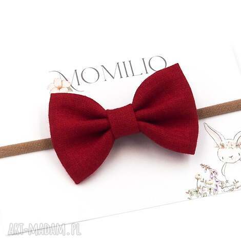 Czerwona opaska z lnianą kokardą Linen Bow - handmade art-Madam.pl