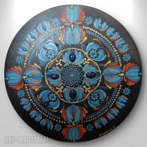 Mandala z lapis lazuli 40 cm - ręcznie malowana na płótnie