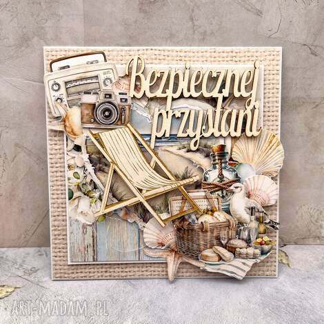 Kartka morska „Bezpiecznej przystani” na urodziny - handmade scrapbooking