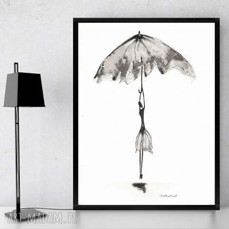 Nowoczesna grafika czarno-biała minimalizm "Rain" 21x30 A4 - rysunek tuszem