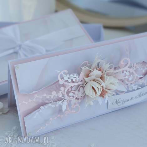 Osobiste Prezenty: subtelna kartka w pudełku na ślub - pudrowy róż, personalizacja - kartka