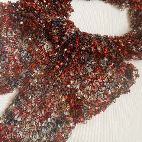 szalik w barwach jesieni drutach, chusta, rękodzieło