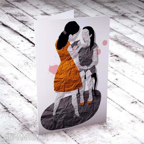 Karteczka na życzenia „Mama i córka” - autorska ilustracja w kopercie C6