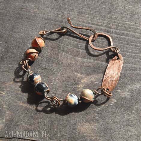 Miedziana bransoletka z agatem handmade - surowy styl