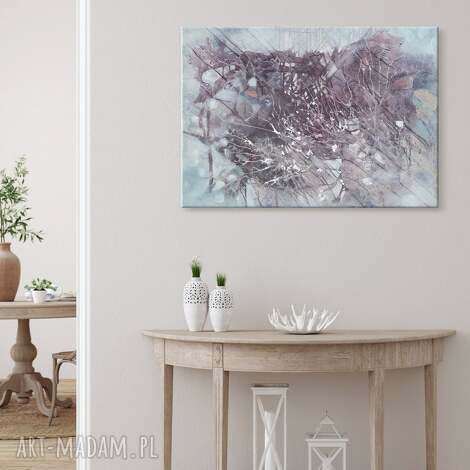 Bioluminescencja nr 2 - obraz abstrakcyjny z płatkami srebra 90 x 65 cm