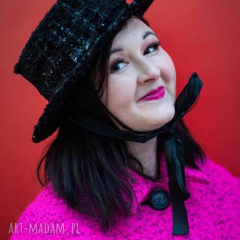 Tweedowy kapelusz kanotier retro - czarny, ręcznie wykonany - art-Madam.pl
