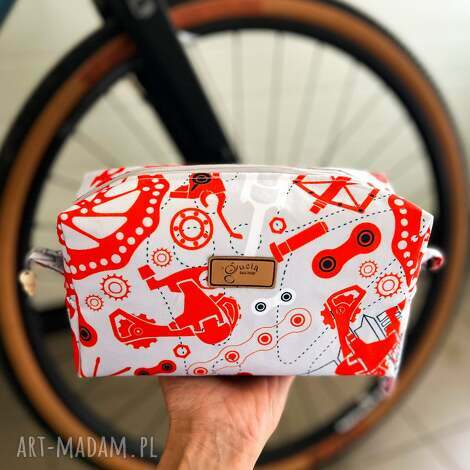 męska kosmetyczka wodoodporna z motywem rowerowym i odpinaną zawieszką