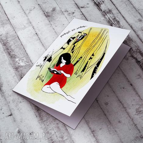 Karteczka akwarela kobieca C6 Pobyć ze sobą - autorska ilustracja