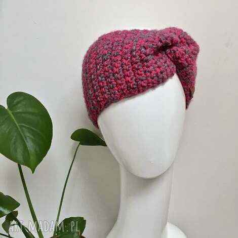 opaska twist na głowę uszy szeroka gruba szydełko