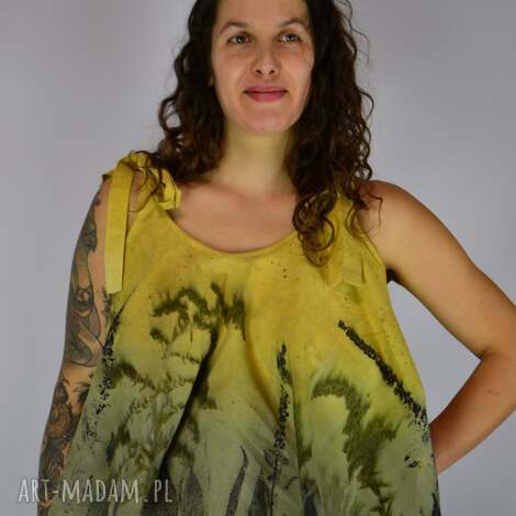 barwiona roślinami, ręcznie robiona dzika bluzka słoneczna łąka, eco print, slow