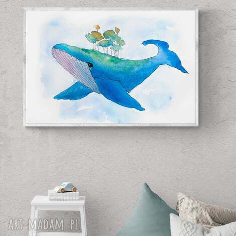 pokoik dziecka obraz - plakat 70 x 50 cm wieloryb, dom, dekoracja wnętrze