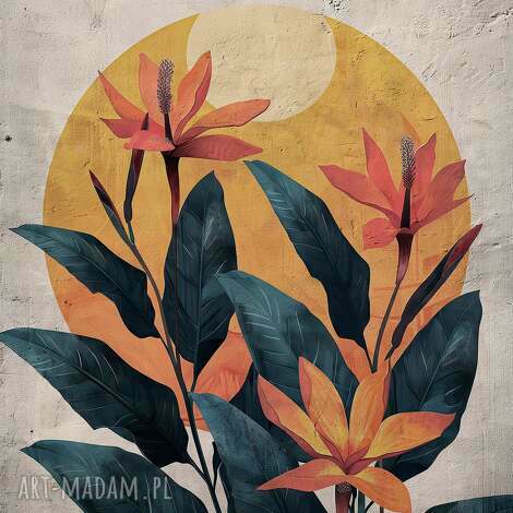Plakat 50x70 cm Kwiaty na tle słońca boho