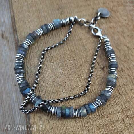 bransoletka - talarki labradorytu (labardoryt, srebro oksydowane, srebro 925)