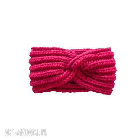 Wełniana opaska turban fuksja - ręcznie robiona na drutach (Lucky Hat)