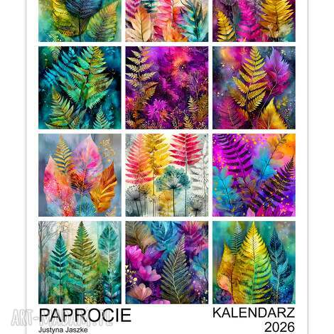 Kalendarz 2026 Paprocie 15x21 cm - autorska grafika, 12 luźnych kart