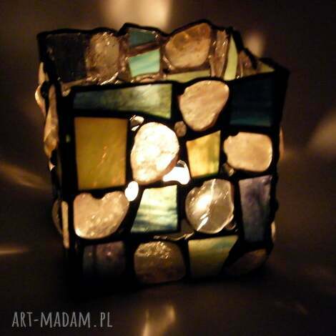 Świecznik witrażowy Szachownica z cytrynu - tealight Tiffaniego