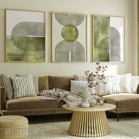 Zestaw plakatów 50x70 cm boho Mid Century Modern - tryptyk 3 sztuki (abstr19) - zielone