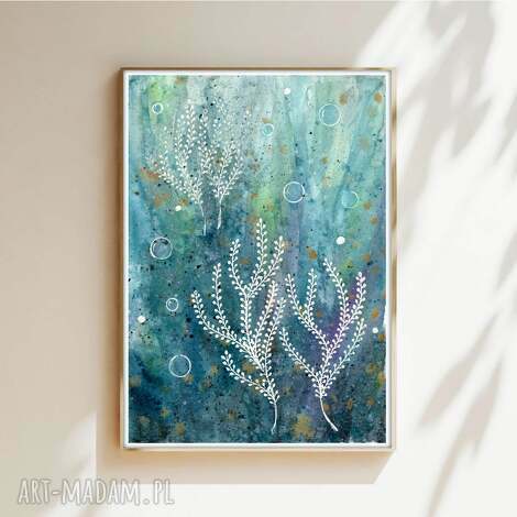 Oryginalna akwarela A4 Rafa koralowa - morski obraz handmade