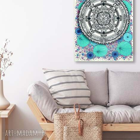 Mandala 50x70 cm - turkusowy plakat z kwiatami