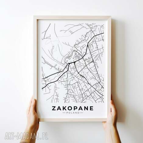 Plakat mapa Zakopane 40x50 cm czarno-biały Hogstudio