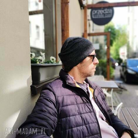 czapka męska grafit dzianina swetrowa unisex box waliz, folk, frida etno boho